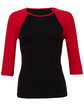 Bella + Canvas Ladies' Baby Rib 3/4-Sleeve Contrast Raglan T-Shirt BLACK/ RED FlatFront