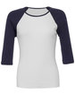 Bella + Canvas Ladies' Baby Rib 3/4-Sleeve Contrast Raglan T-Shirt WHITE/ NAVY OFFront