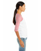 Bella + Canvas Ladies' Baby Rib 3/4-Sleeve Contrast Raglan T-Shirt WHITE/ PINK ModelSide