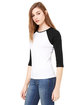 Bella + Canvas Ladies' Baby Rib 3/4-Sleeve Contrast Raglan T-Shirt WHITE/ BLACK ModelSide