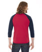 American Apparel Unisex Poly-Cotton 3/4-Sleeve Raglan T-Shirt RED/ NAVY ModelBack