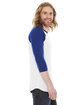 American Apparel Unisex Poly-Cotton 3/4-Sleeve Raglan T-Shirt WHITE/ LAPIS ModelSide