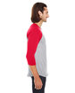 American Apparel Unisex Poly-Cotton 3/4-Sleeve Raglan T-Shirt HTHR GREY/ RED ModelSide