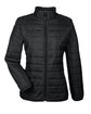 Core 365 Ladies' Prevail Packable Puffer Jacket BLACK OFFront