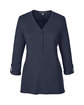 Devon & Jones Ladies' Perfect Fit Y-Placket Convertible Sleeve Knit Top navy OFFront