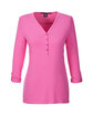 Devon & Jones Ladies' Perfect Fit Y-Placket Convertible Sleeve Knit Top charity pink OFFront