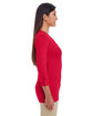 Devon & Jones Ladies' Perfect Fit Y-Placket Convertible Sleeve Knit Top red ModelSide