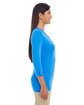 Devon & Jones Ladies' Perfect Fit Y-Placket Convertible Sleeve Knit Top french blue ModelSide