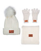 Leeman Three-Piece Rib Knit Fur Pom Winter Set cream DecoFront