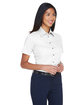 Harriton Ladies' Easy Blend™ Short-Sleeve Twill Shirt with Stain-Release WHITE ModelQrt