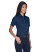 Harriton Ladies' Easy Blend™ Short-Sleeve Twill Shirt with Stain-Release NAVY ModelQrt