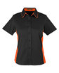 Harriton Ladies' Flash IL Colorblock Short Sleeve Shirt black/ tm orange OFFront
