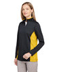 Harriton Ladies' Flash Snag Protection Plus IL Colorblock Quarter-Zip black/ sunry ylw ModelQrt