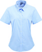 Artisan Collection by Reprime Ladies' Microcheck Gingham Short-Sleeve Cotton Shirt lt blue/ white OFFront
