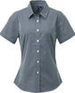 Artisan Collection by Reprime Ladies' Microcheck Gingham Short-Sleeve Cotton Shirt black/ white OFFront