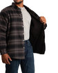 Berne Men's Heartland Sherpa-Lined Flannel Shirt Jacket plaid grey black ModelQrt