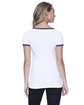 StarTee Ladies' CVC Ringer T-Shirt white/ navy hthr ModelBack