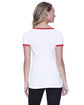 StarTee Ladies' CVC Ringer T-Shirt WHITE/ RED HTHR ModelBack