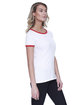 StarTee Ladies' CVC Ringer T-Shirt WHITE/ RED HTHR ModelSide