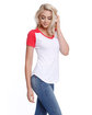StarTee Ladies' CVC Varsity V-Neck T-Shirt white/ red hthr ModelSide