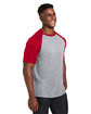 Team 365 Unisex Zone Colorblock Raglan T-Shirt ATH HTHR/ SP RED ModelQrt