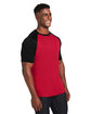 Team 365 Unisex Zone Colorblock Raglan T-Shirt sp red/ blk hthr ModelQrt