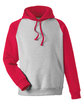 Team 365 Unisex Zone HydroSport™ Heavyweight Colorblock Hooded Sweatshirt ath hthr/ sp red OFFront